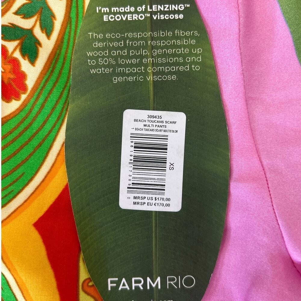 NWT FARM Rio Multicolor Beach Toucans Scarf Straight Leg Pants XS - Picture 15 of 16